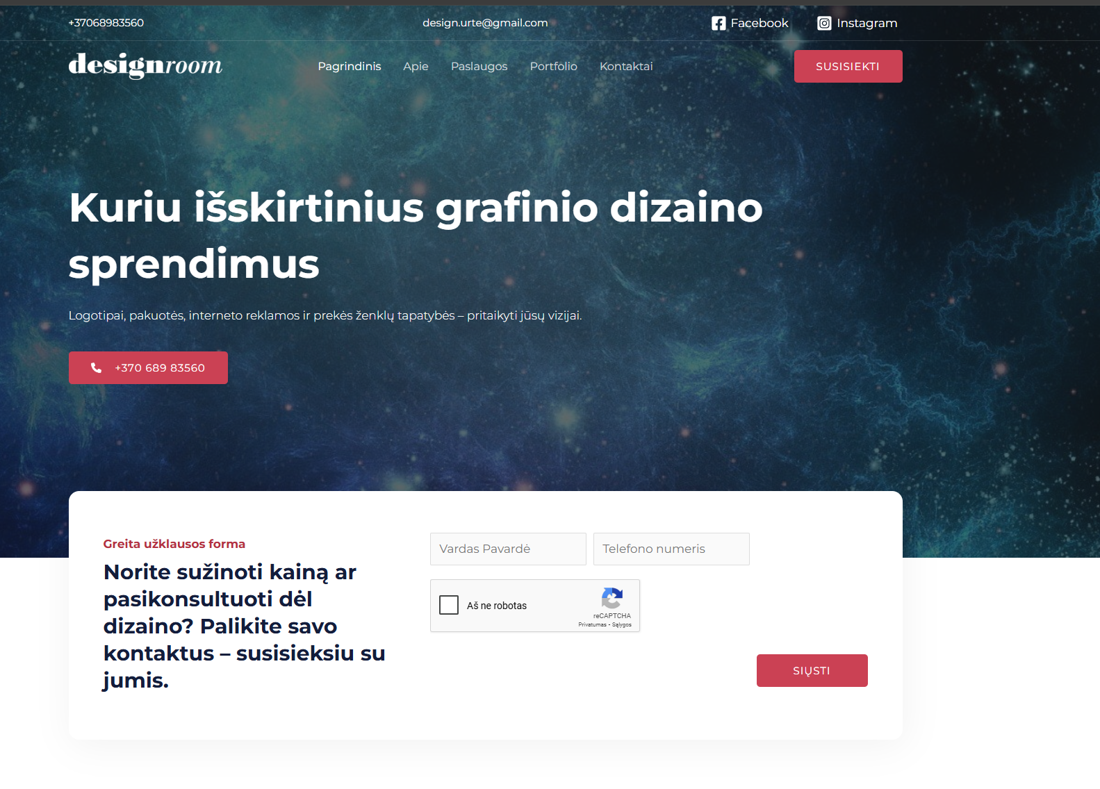 DesignRoom paslaugų puslapio maketas